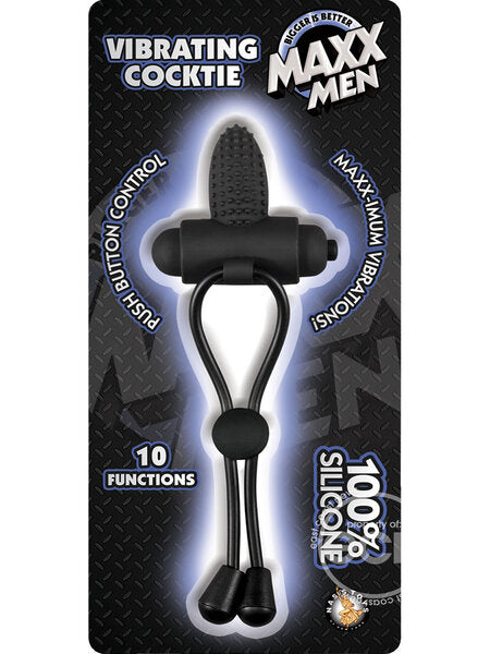 MAXX MEN VIBRATING SILICONE COCKTIE COCK RING - BLACK
