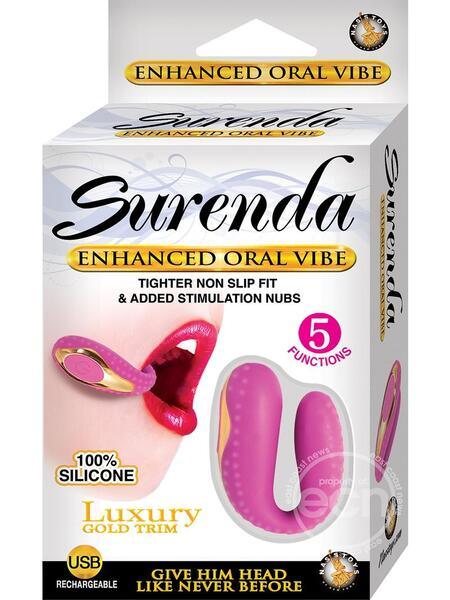 SURENDA ENHANCED ORAL VIBE RECHARGEABLE SILICONE VIBRATOR - PINK/GOLD