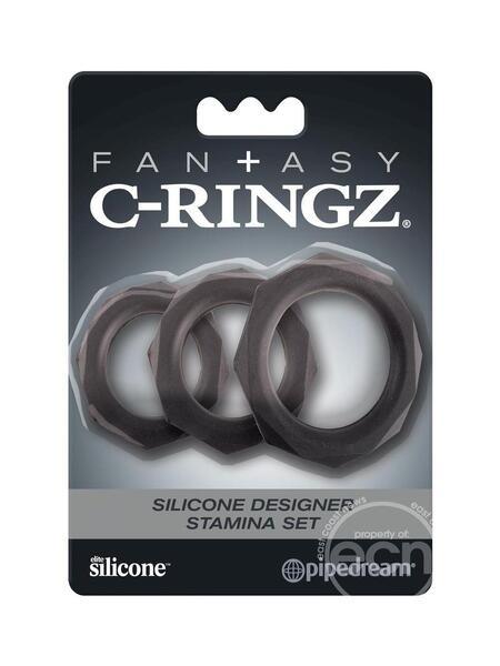 SILICONE DESIGNER STAMINA COCK RINGS ( 3 SET ) - BLACK