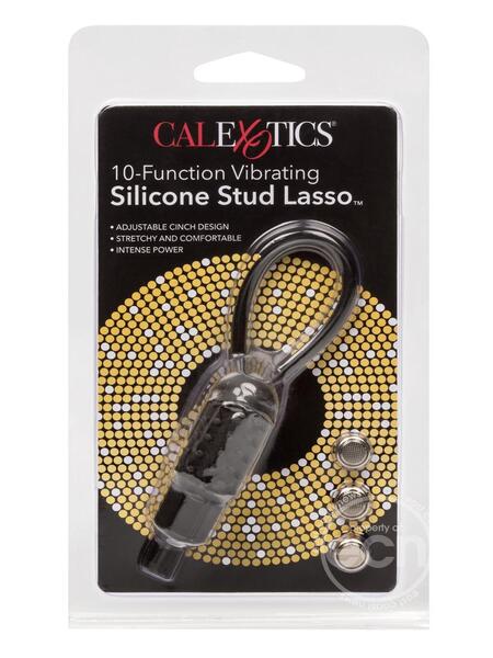 10 FUNCTION VIBRATING SILICONE STUD LASSO COCK RING - BLACK