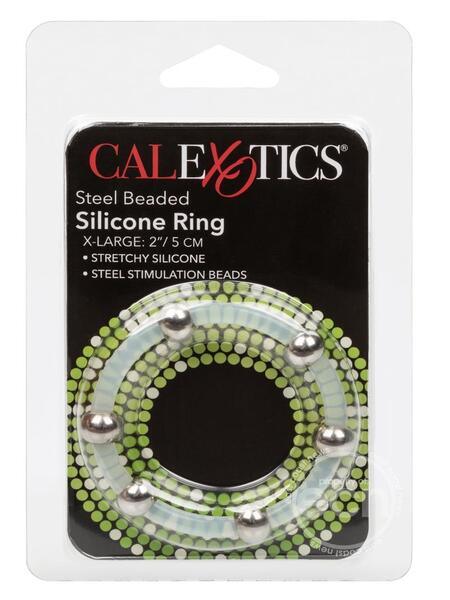 STEEL BEADED SILICONE COCK RING -LARGE - CLEAR