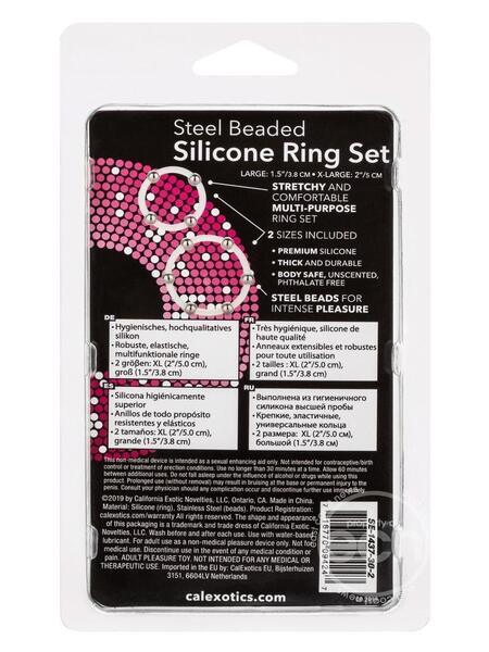 STEEL BEADED SILICONE COCK RING ( 2 SET ) - LARGE/ X LARGE - CLEAR