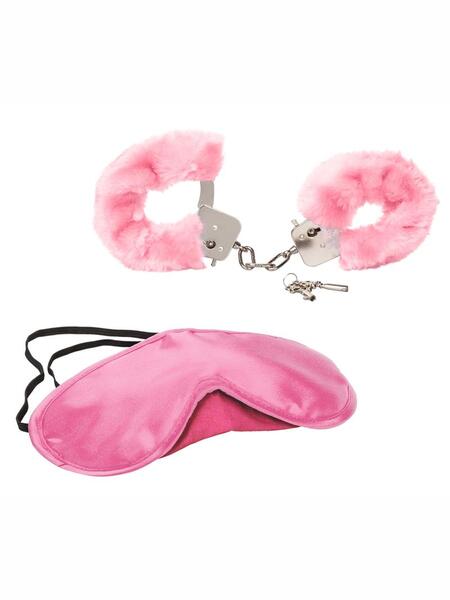 PLEASURE CUFFS WITH SATIN MASK - PINK