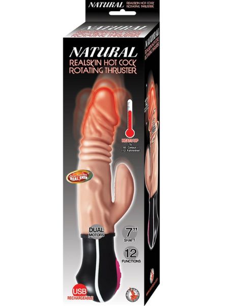 NATURAL REALSKIN HOT COCK ROTATING THRUSTER RECHARGEABLE WARMING RABBIT VIBRATOR