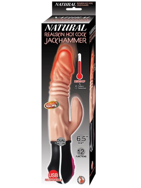 NATURAL REALSKIN HOT COCK JACKHAMMER RECHARGEABLE WARMING RABBIT VIBRATOR