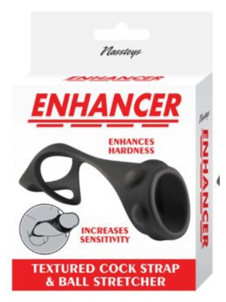 ENHANCER TEXTURED COCK STRAP & BALL STRETCHER-BLACK