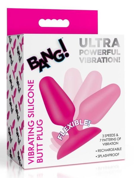 FLEXIBLE VIBRATING SILICONE RECHARGEABLE BUTT PLUG - PINK