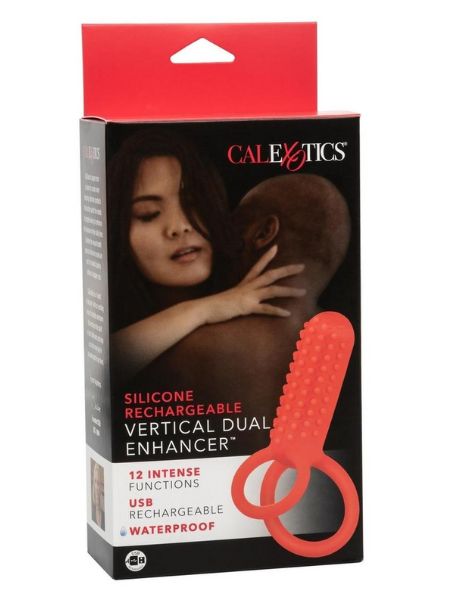 COUPLE'S ENHANCERS SILICONE RECHARGEABLE VERTICAL DUAL ENHANCER - RED