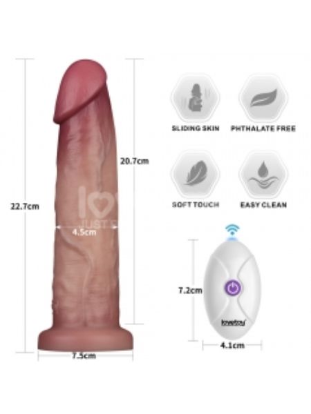 VIBRATING SLIDING SKIN SILICONE DONG WITH REMOTE CONTROL - 9 IN