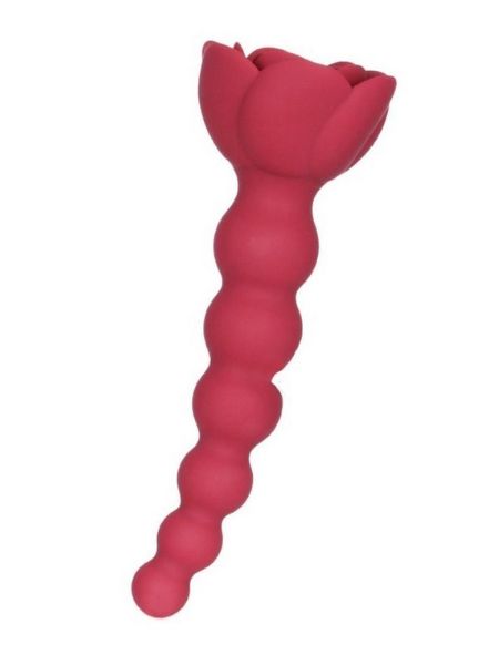 ROSE RECHARGEABLE SILICONE BEADED ANAL PROBE WITH BONUS BULLET - RED