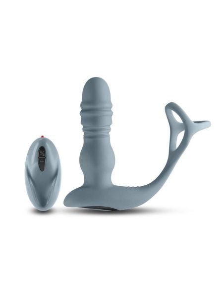 RECHARGEABLE SILICONE COCK RING AND PROSTATE MASSAGER WITH REMOTE - GRAY