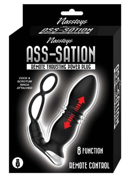 THRUSTING RECHARGEABLE SILICONE POWER PLUG WITH COCK RING