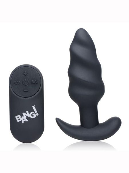 VIBRATING SILICONE RECHARGEABLE BUTT PLUG WITH REMOTE CONTROL - BLACK