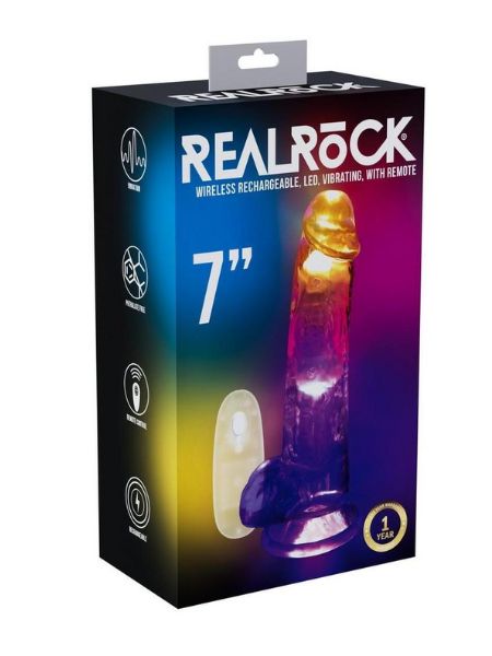 RECRGEABLE DILDO WITH BALLS AND REMOTE CONTROL 7 IN - CLEAR