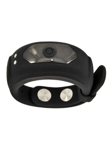 ADJUSTABLE BELT RECHARGEABLE SILICONE COCK RING - BLACK