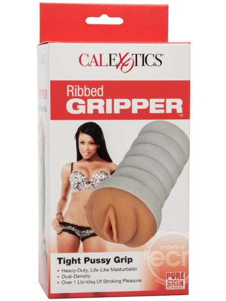 RIBBED GRIPPER TIGHT PUSSY DUAL DENSE TEXTURED MASTURBATORS - CHOCOLATE