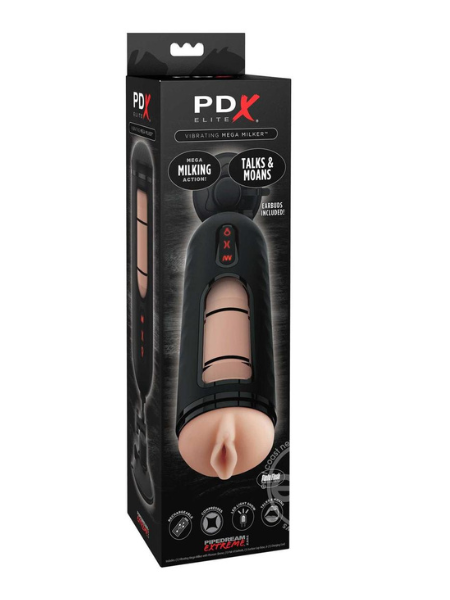 RECHARGEABLE VIBRATING MASTURBATOR - PUSSY - VANILLA/BLACK