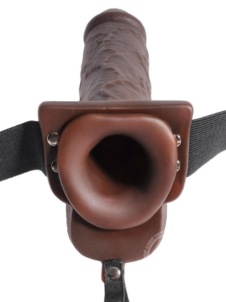 FETISH FANTASY SERIES HOLLOW SQUIRTING STRAP-ON DILDO WITH BALLS AND HARNESS 9IN - CHOCOLATE