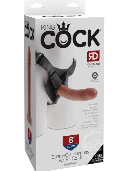 KING COCK STRAP ON HARNESS WITH DILDO 8IN - CARAMEL