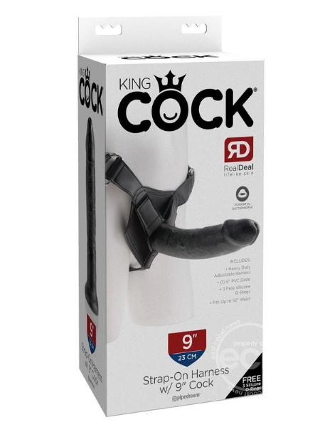 KING COCK STRAP ON HARNESS WITH DILDO 9IN - BLACK