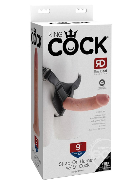 KING COCK STRAP ON HARNESS WITH DILDO 9IN - VANILLA
