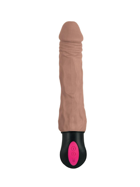 NATURAL REALSKIN HOT COCK 3 RECHARGEABLE WARMING DILDO 8IN - CHOCOLATE