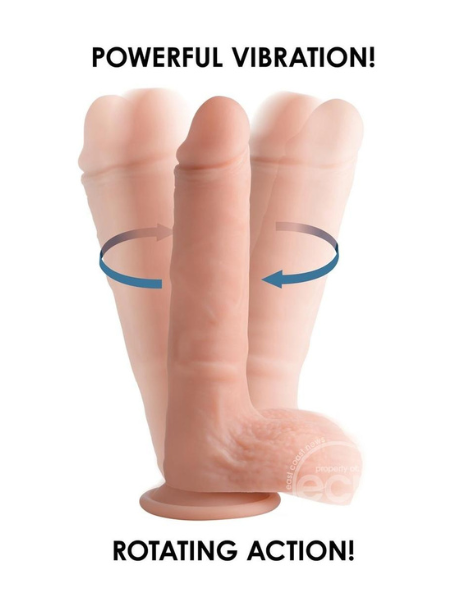 SILICONE VIBRATING & TWIRLING REMOTE CONTROL RECHARGEABLE DILDO WITH BALLS - 9IN - VANILLA