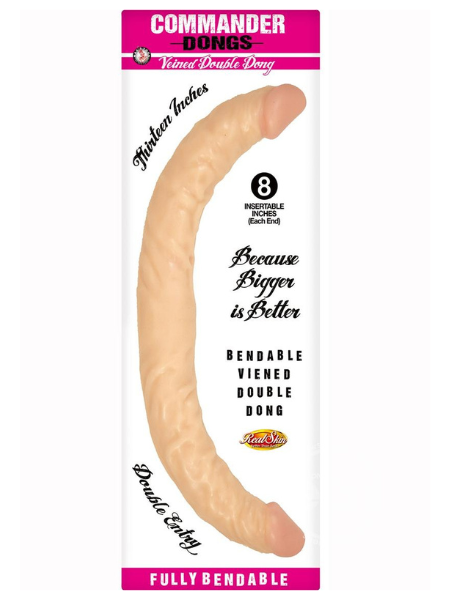 COMMANDER DONGS VEINED DOUBLE DONG BENDABLE DILDO 13IN - VANILLA