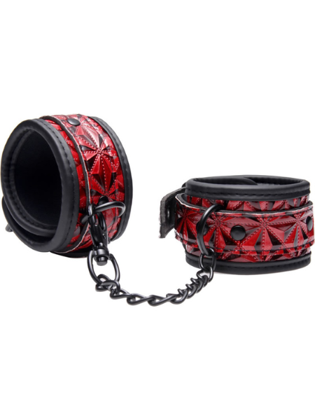 MASTER SERIES CUFFED EMBOSSED WRIST CUFFS - BLACK & RED