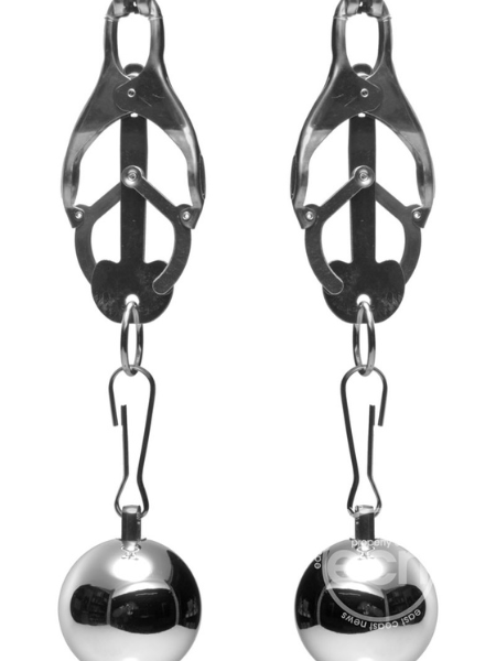 MASTER SERIES DEVIANT MONARCH WEIGHTED NIPPLE CLAMPS - SILVER