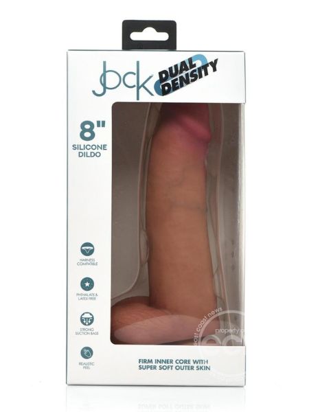 JOCK "DUAL DENSITY" SILICONE DILDO WITH BALLS 8 IN - VANILLA