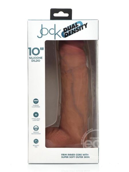 JOCK "DUAL DENSITY" SILICONE DILDO WITH BALLS 10 IN - VANILLA