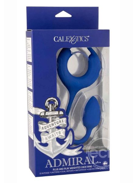 ADMIRAL PLUG AND PLUG WEIGHTED SILICONE COCK RING - BLUE