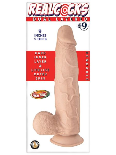 REALLOCKS DUAL LAYERED # 9 BENDABLE THICK DILDO 9 INCH