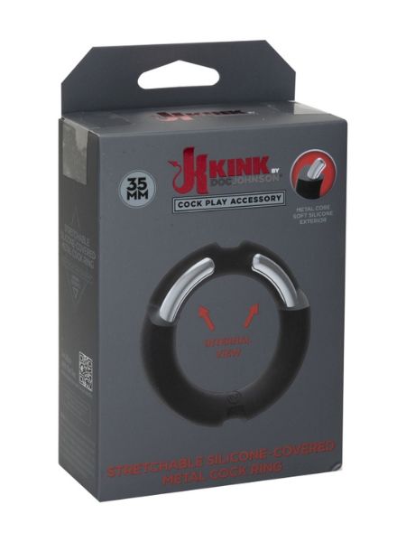 Kink Stretchable Silicone-Covered Metal Cock Ring - 35mm - Black