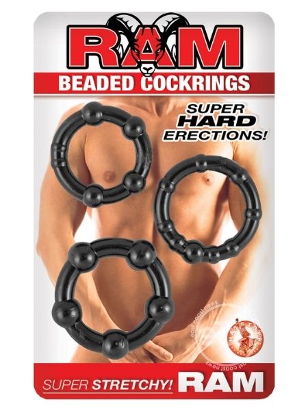 BEADED COCK RINGS ( 3 PACK ) - BLACK