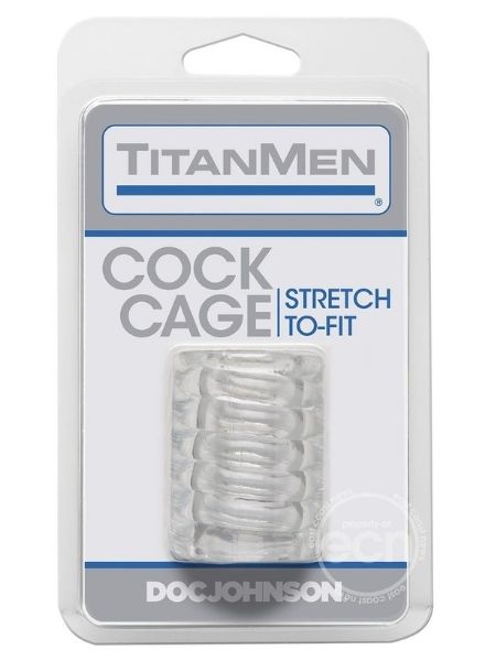 TITANMEN RIBBED STRETCH -TO-FIT COCK CAGE - CLEAR