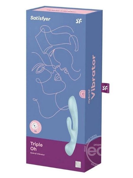 SATISFYER "TRIPLR OH" RECHARGEABLE SILICONE DUAL STIMULATING VIBRATOR - LIGHT BLUE