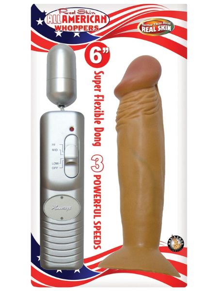 REAL SKIN VIBRATING STRAIGHT DONG WITH BULLET - 6 INCH