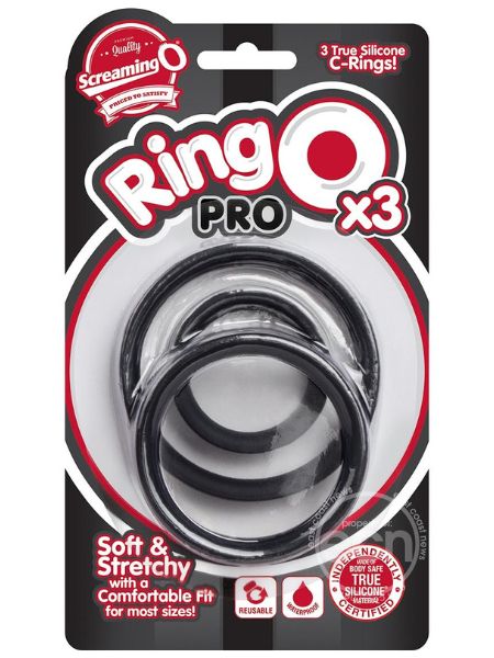 RING O PRO X3 SILICONE COCK RINGS ( 3 SET ) - BLACK