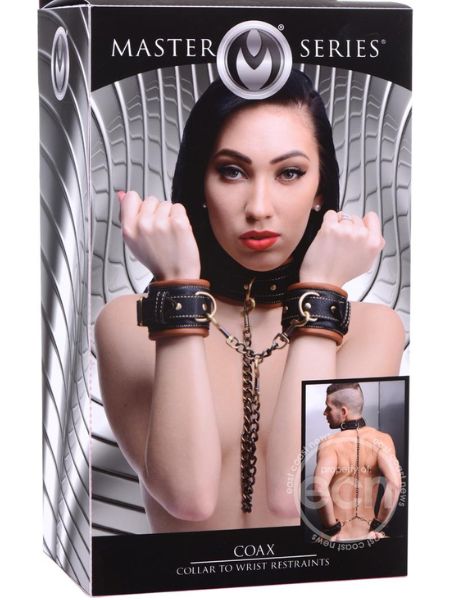 MASTER SERIES COAX COLLAR TO WRIST RESTRAINTS - BROWN