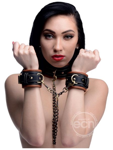 MASTER SERIES COAX COLLAR TO WRIST RESTRAINTS - BROWN