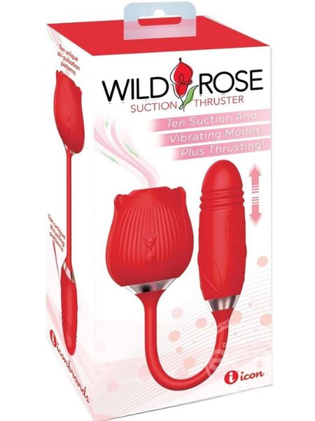 WILD ROSE & THRUSTER RECHARGEABLE SILICONE CLITORAL STIMULATOR WITH SUCTION - RED