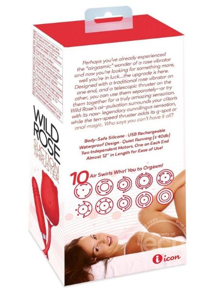 WILD ROSE & THRUSTER RECHARGEABLE SILICONE CLITORAL STIMULATOR WITH SUCTION - RED