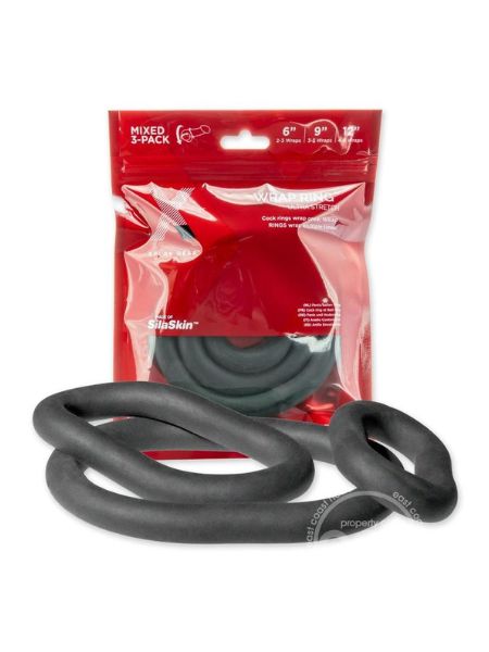 XPLAY MIX PACK WRAP RING SILICONE SLIM 6,9,12, INCH ( 3 PACK ) - BLACK