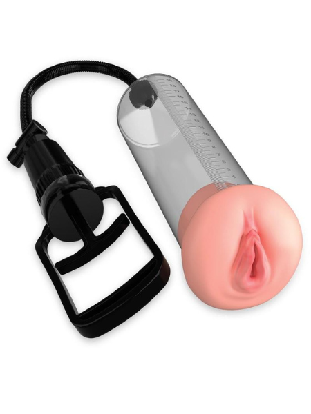 PUMP WORX FANTA FLESH PUSSY PENIS PUMP 7.75 INCH - CLEAR AND VANILLA