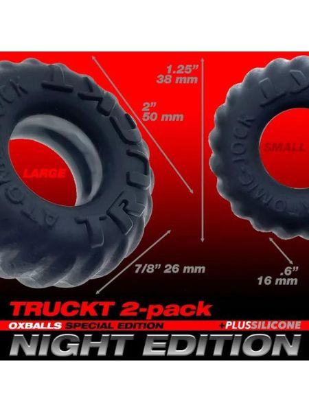 OXBALLS "TRUCKT" 2- PACK COCK + BALL LUBE CHANNEL RINGS NIGHT EDITION VELVET-SMOOTH PLUS+ SILICONE XBALLS PLUS+SILICONE COCK RING - 2 PACK