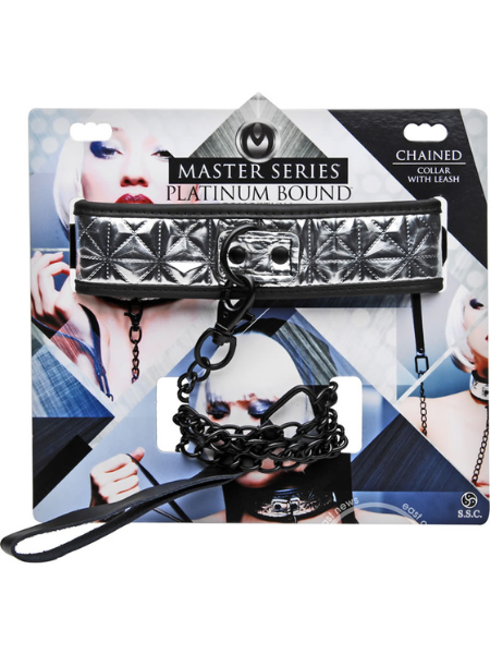 MASTER SERIES - PLATINUM BOUND CHAINED COLLAR AND LEASH - SILVER