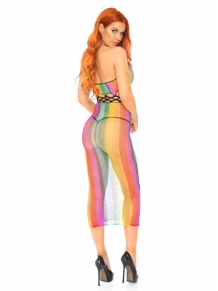 RAINBOW NET LONG HALTER DRESS