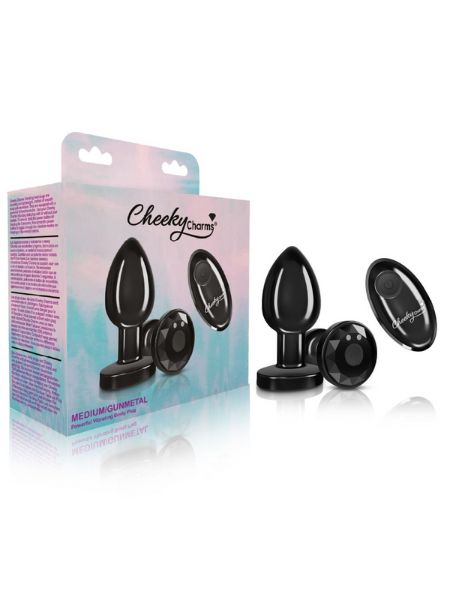 VIBRATING RECHARGEABLE BUTT PLUG WITH REMOTE CONTROL - MEDIUM - BLACK